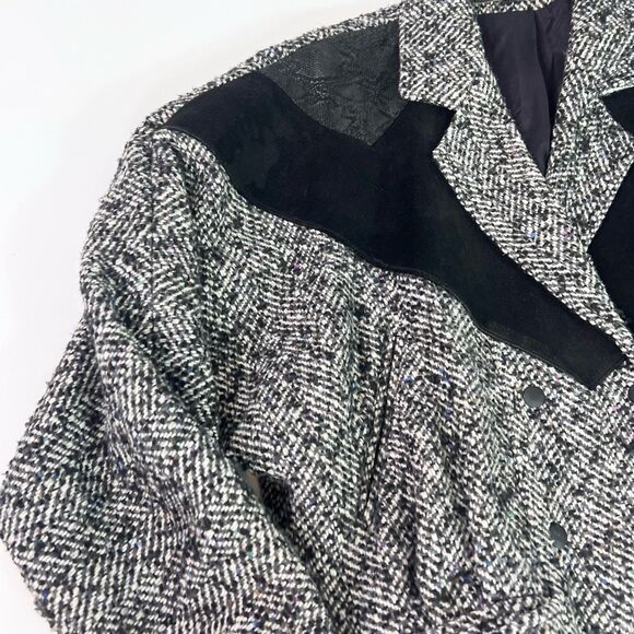 Havoc Jacket Womens Medium White Black Genuine Leather Long Sleeve Cropped Coat - Picture 8 of 12